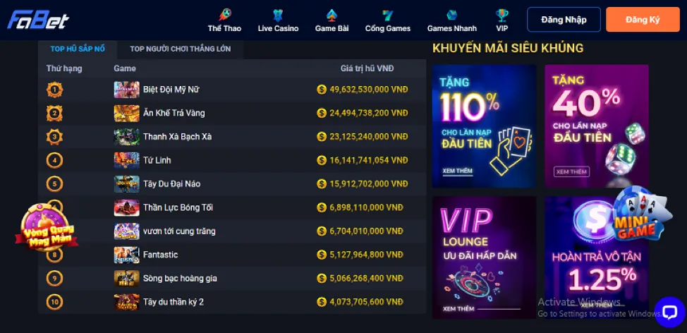 Banner khuyến mãi sòng bạc 78win